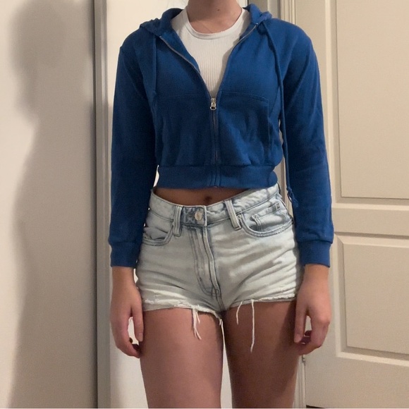 Blue garage cropped zip up hoodie - Picture 1 of 3
